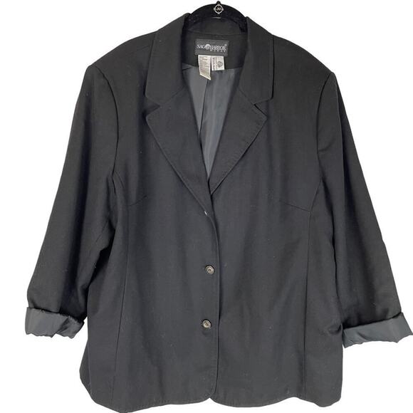 Sag Harbor 90s vintage black wool two button blazer shoulder pads - Picture 1 of 5